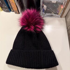 Saks Fifth Avenue Cashmere Beanie w/ Dyed Fox Pom-Pom, Never Worn